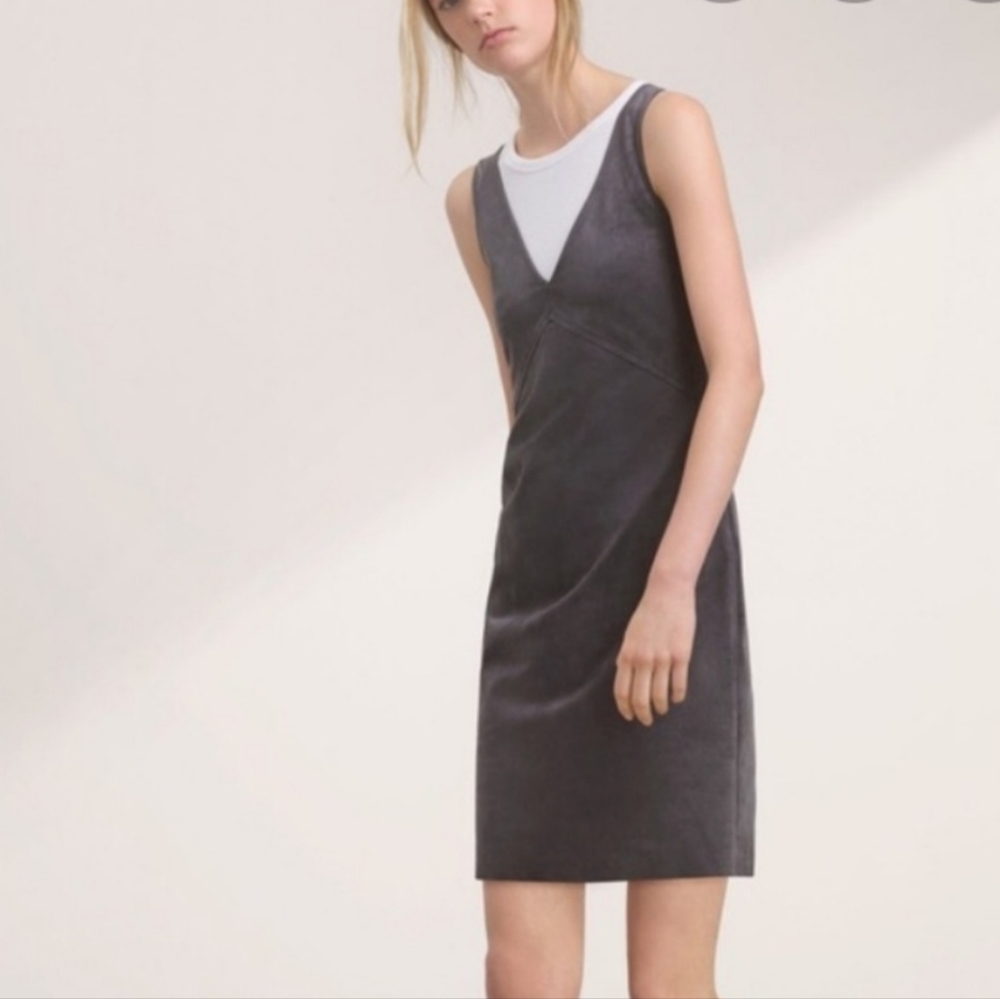 Aritzia Wilfred Free Jones gray faux suede Midi bodycon dress v neck